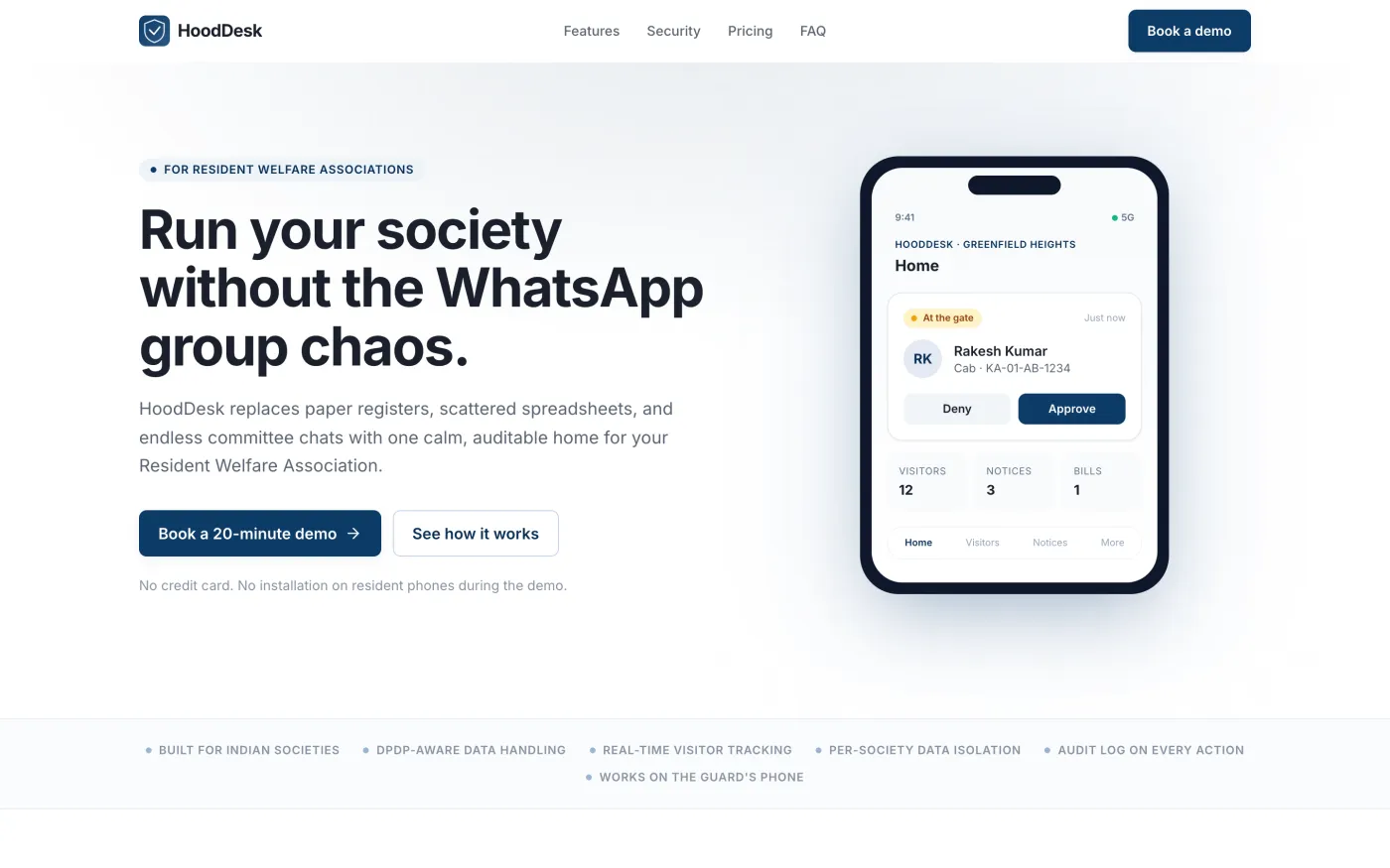 hooddesk.com — live marketing site for HoodDesk society platform