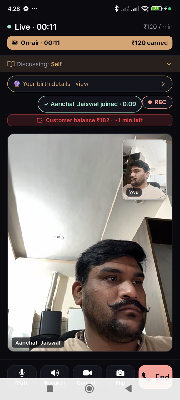 Video consultation with self PiP, recording and live per-minute billing